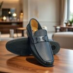 Chaussure pour hommes Mocassin noir de bouton  1